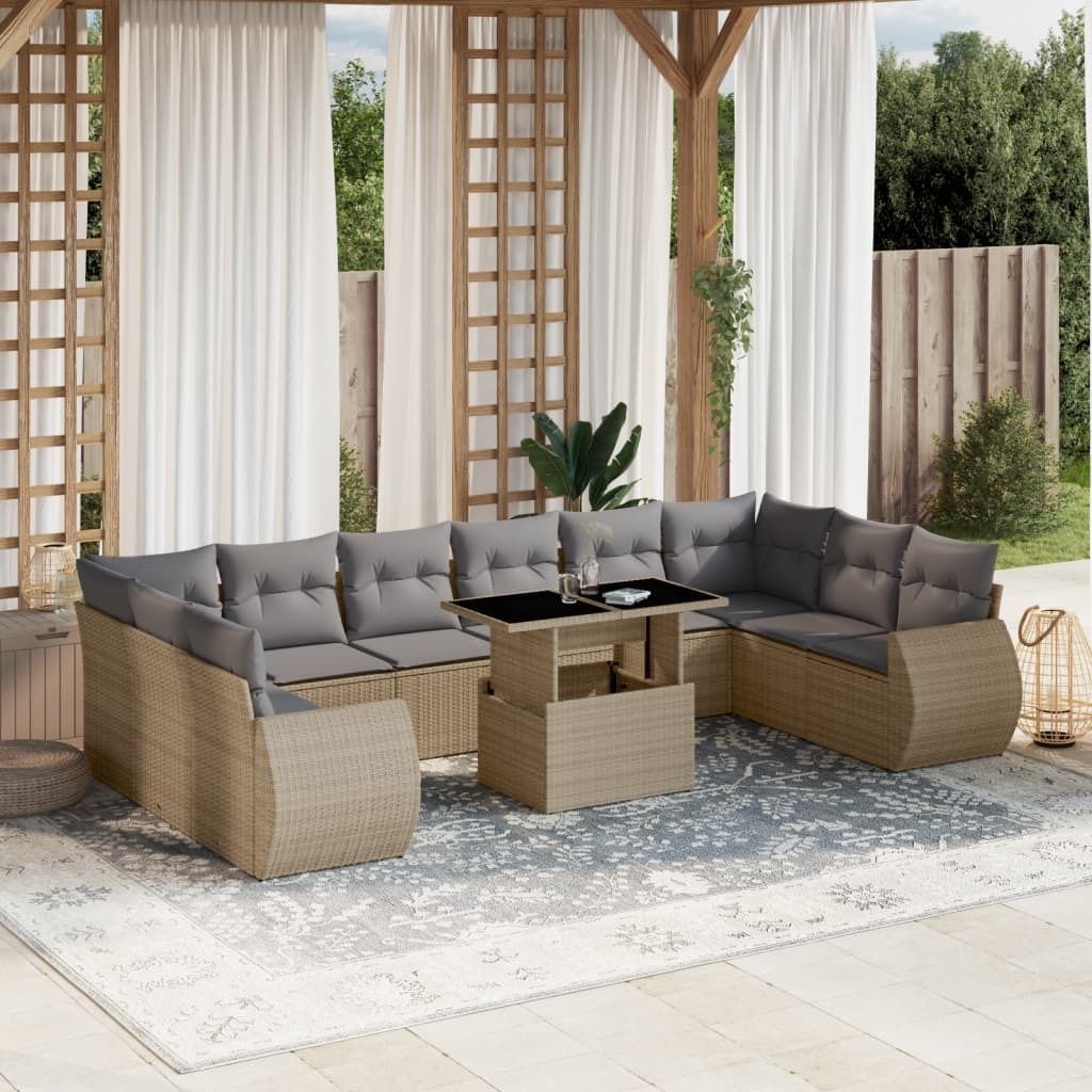 Maison Exclusive - 11-tlg. Garten-Sofagarnitur mit Kissen Beige Poly Rattan