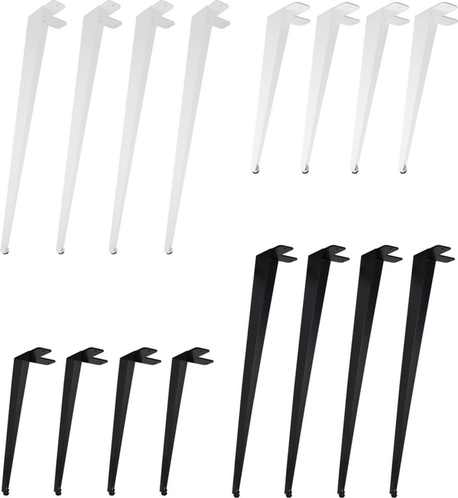 A collection of table legs in white and black.