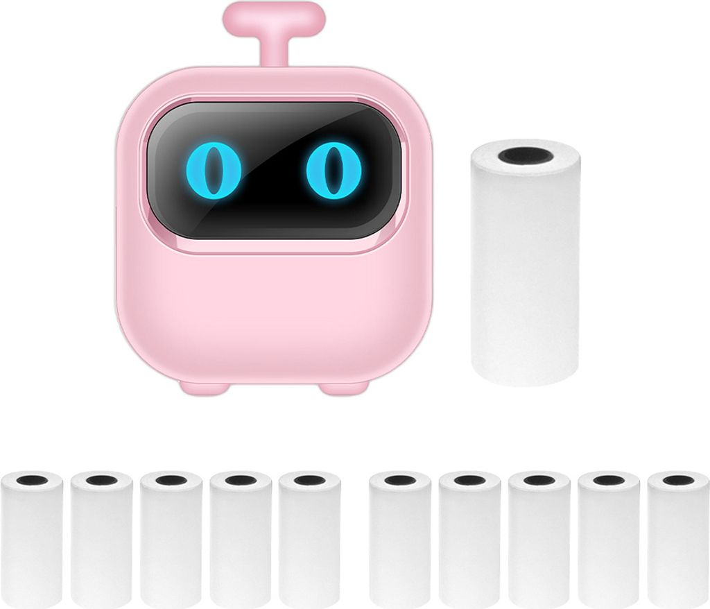 Mini-Thermodrucker, Sofortfotodrucker, Etikettendrucker, BT-Kabellos, kompatibel mit Android / iOS-App-Unterstuetzung, mit 11 Papierrolle (57x26mm)