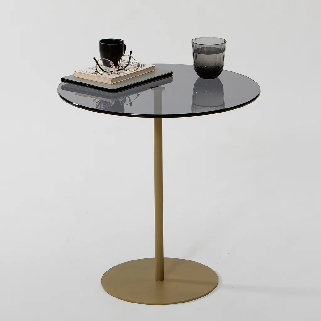 Petite Table d'Appoint Stable et Incassable en Verre Or 50x50x50 cm