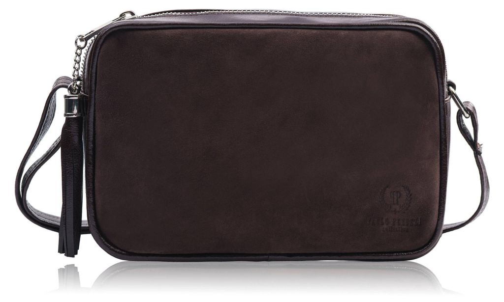 Damen Posttasche aus braunem Leder mit Wildleder Paolo Peruzzi Z-57-BRZM