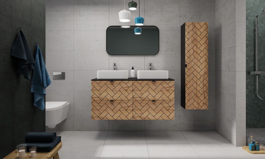 Furnisell MDF Badmöbel set 2-teilig "TRENDY 120" , mit blatt, craft eiche gold