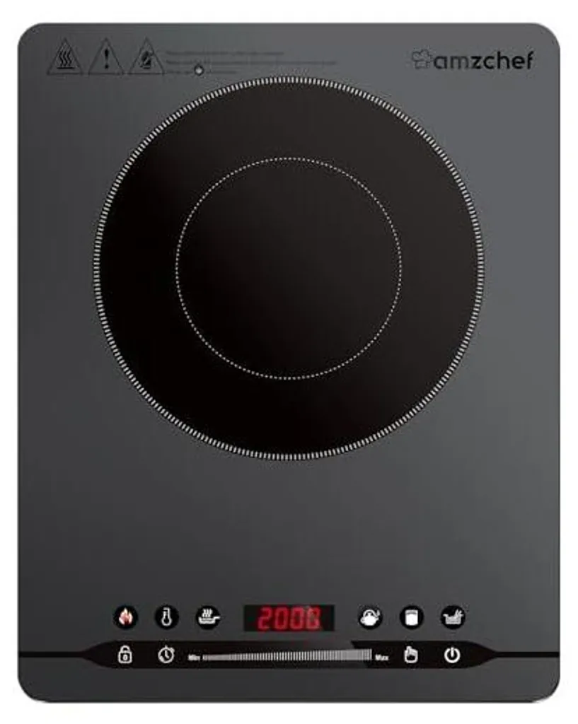 Amzchef Piano cottura a induzione 2000 W Funzionamento silenzioso (≤ 42 dB), 9 impostazioni di potenza/temperatura, 4 menu automatici, design ultrasottile dell'alloggiamento, blocco di sicurezza