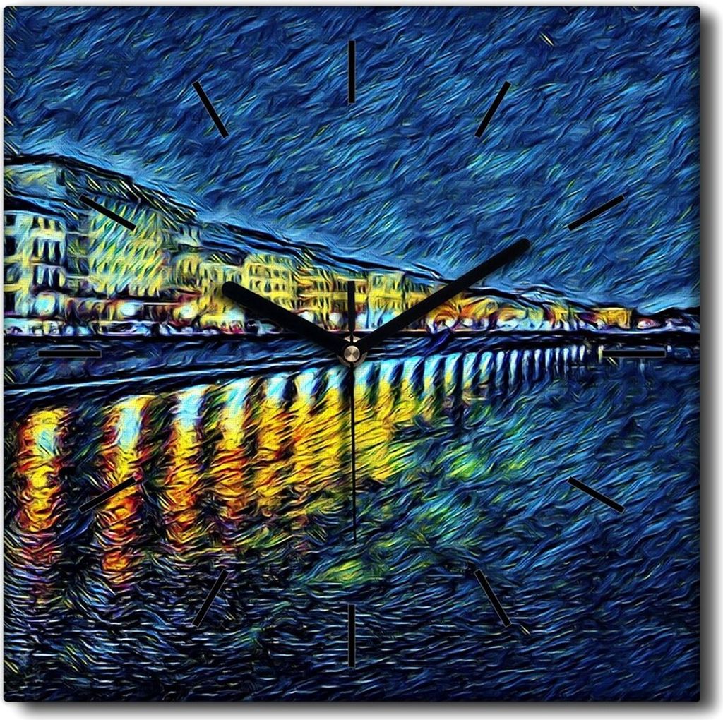 Coloray Uhr auf Leinwand 30x30 cm Wand Uhr Dekoration Wohnzimmer Segeltuch schwarze Hände -Art River Arno Paris