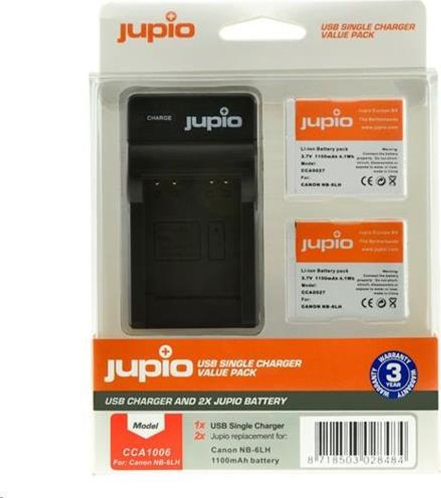 Set Jupio 2xNB-6LH 1100 mAh +Einzel-Ladegerät pro Canon