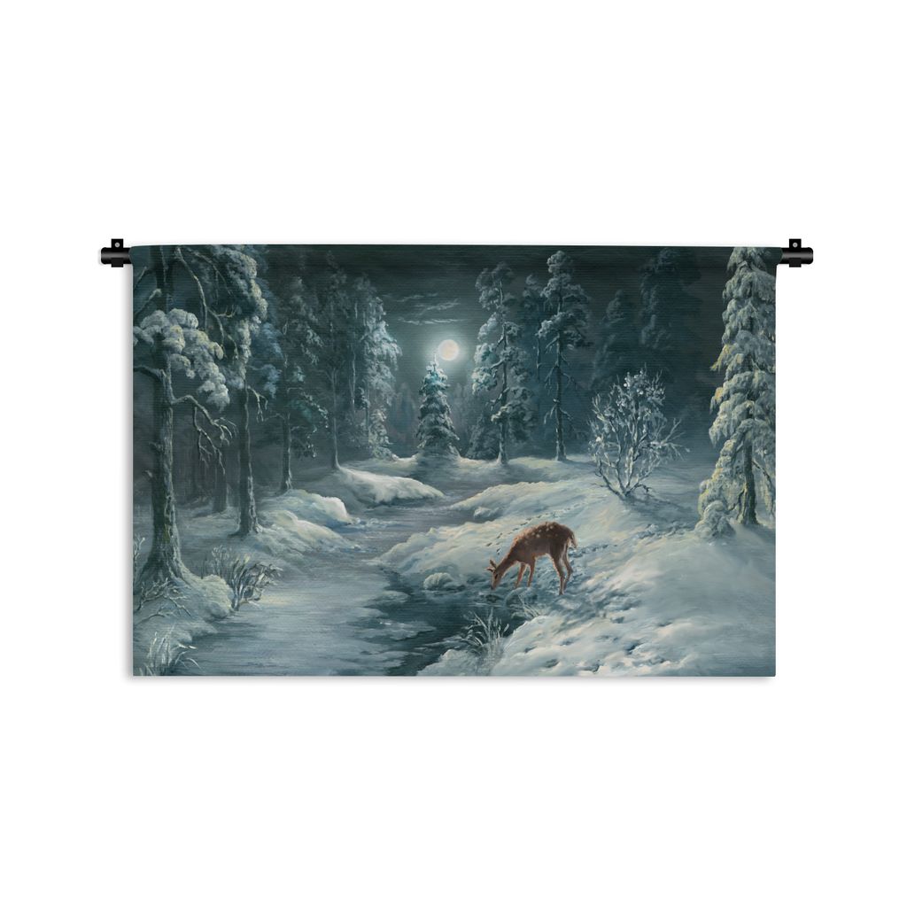 MuchoWow Wandteppich Wandbehang Winter - Malerei - Hirsche 120x80 cm Tapisserie Dekoration Wandtuch - Wanddekorationen - Wandtücher