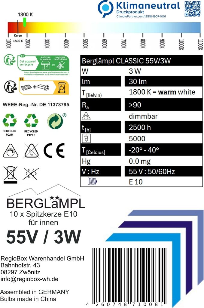 10x Stück E10 55V/3W Ersatzlampe für Schwibbogen, Produktbild 6