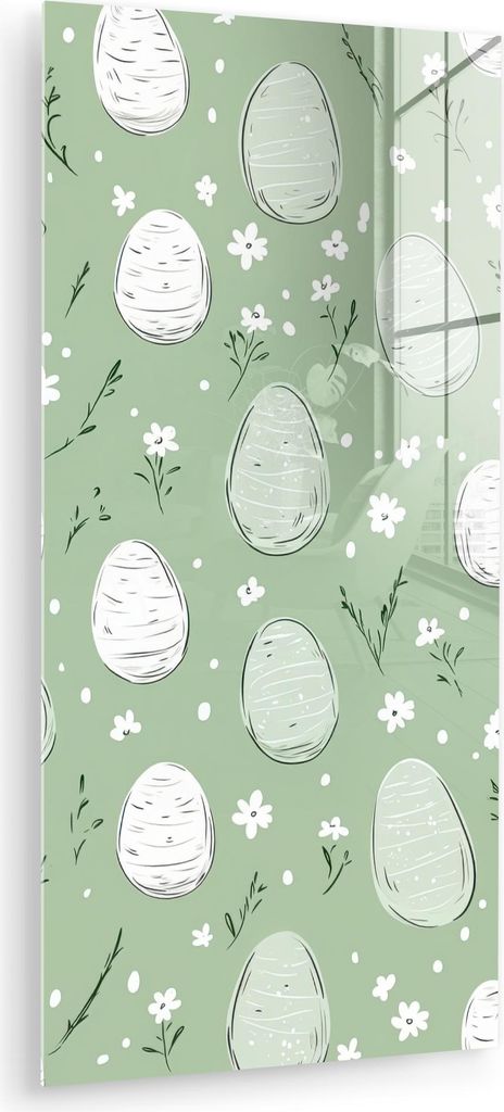 MuchoWow Glasbilder - Bilder auf Wandbild - Foto auf Glas Grün - Eier - Muster 60x120 cm Wanddekoration aus Glas - Acrylglasbild - Acrylbilder - S...