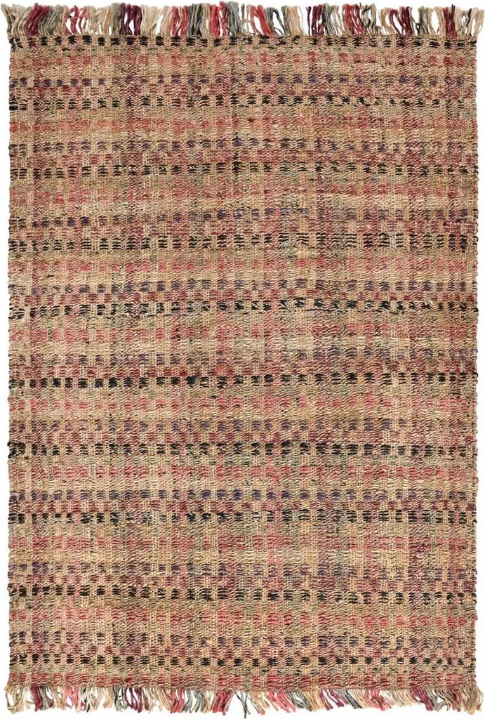Tapis rectangulaire en fibre naturelle de jute avec motifs géométriques