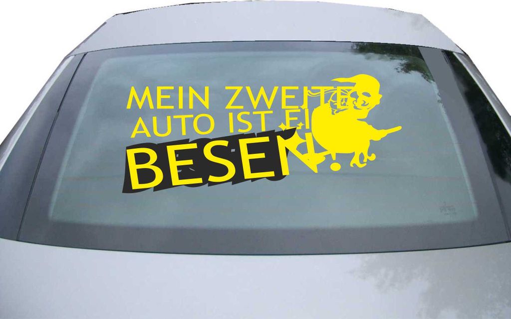 Indigos UG - Aufkleber Heckscheibe & Motorklappe DE6955 - gelb - 600x256 mm - Mein zweites Auto ist ein Besen! - Auto Scheiben Fenster Heckklappe T...