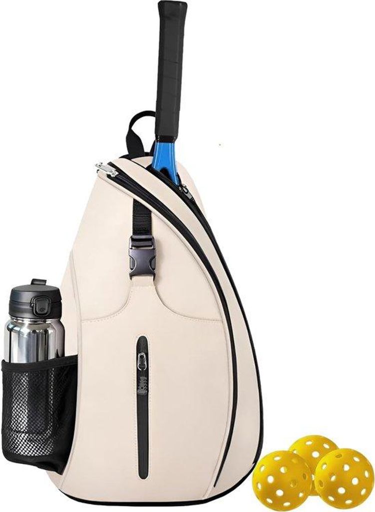 Beige Tennis-Tas - Leichtes Crossbody-Design für 2 Schläger und 6 Bälle - Durchlüftete Wasserfach, mehrere Kompartimente - Ideal für Training,...