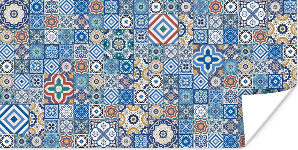 MuchoWow Poster Muster - Blau - Formen 150x75 cm - ohne Rahmen