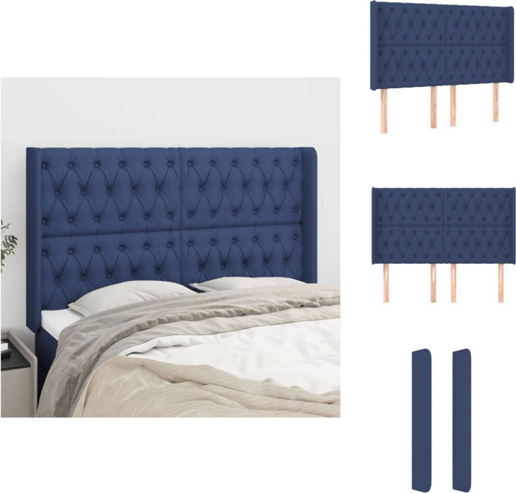vidaXL Kopfteil mit Ohren Blau 163x16x118/128 cm Stoff - Kopf- & Fußenden