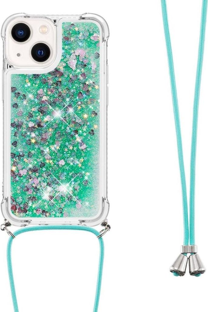 iPhone 15 Hülle - Coverup Liquid Glitzer Back Cover mit Handykette - Grün