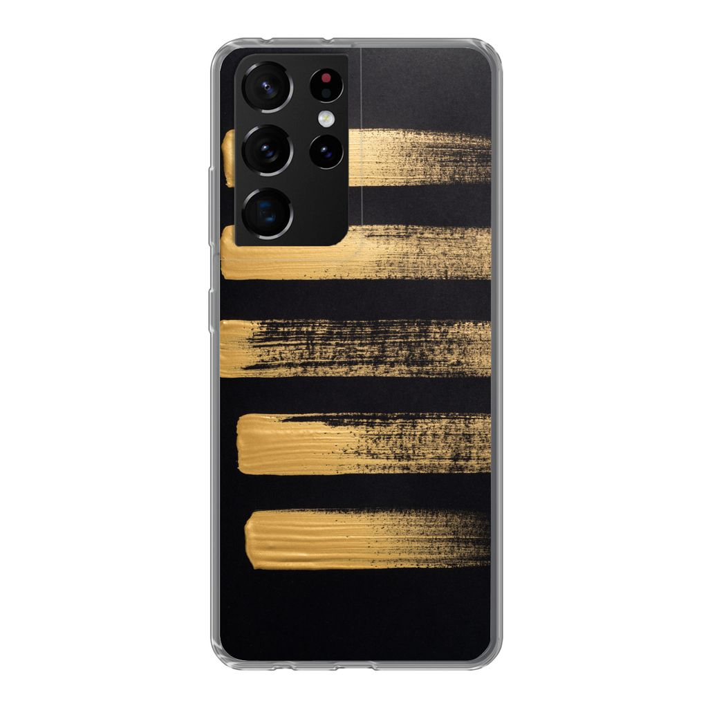MuchoWow Handyhülle Schutzhülle Hülle für Samsung Galaxy S21 Ultra Muster aus goldener Farbe auf schwarzem Hintergrund Silikon Softcase Handy...