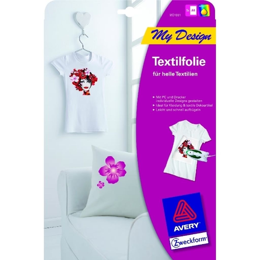 Avery Zweckform MD1001 Textilfolien für helle Textilien, Produktbild 