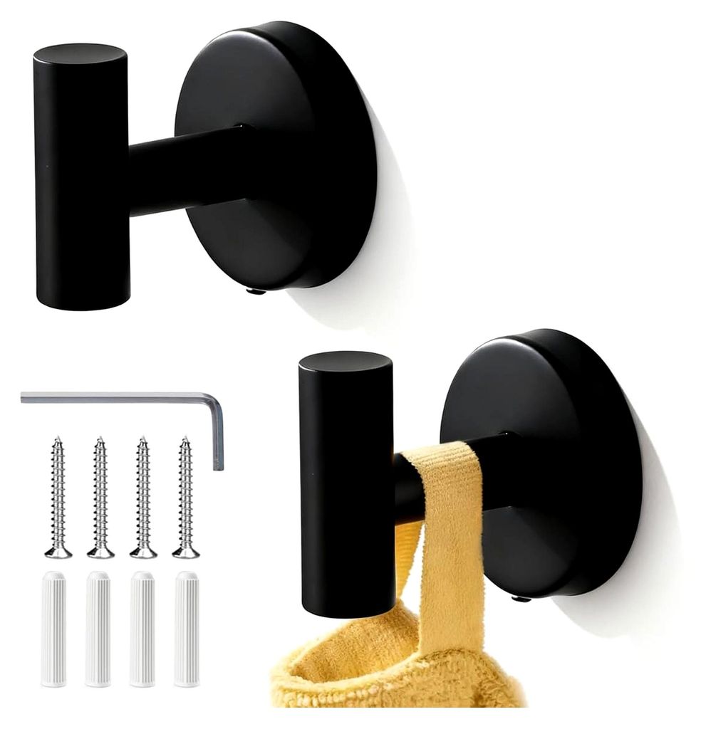Handtuchhaken Zum Schrauben 2 Stück Garderobenhaken Edelstahl 304 Badezimmer Haken Zum Bohren Schwarz Kleiderhaken Edelstahl Bademantel- & Handtuc...