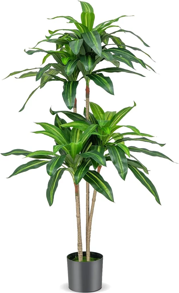 COSTWAY Plante Artificielle Dracena 140cm avec Pot et 92 Feuilles Vertes
