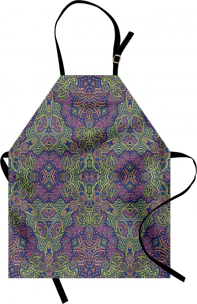 ABAKUHAUS Psychedelisch Kochschürze, Fraktal Muster der 90er Jahre Stil Tribal Themen modernen Mandala Bohemian Hippie Print, Farbfest Höhenverst...