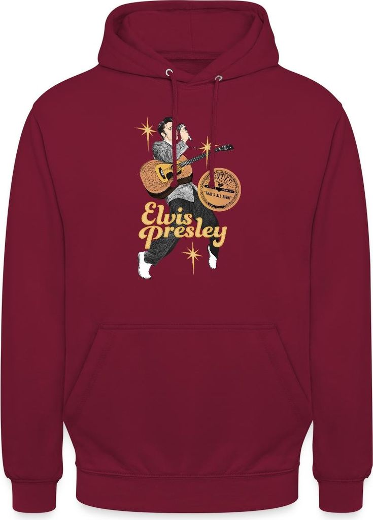 Spreadshirt Elvis Presley Mit Girarre Und Mikrofon Uni Hoodie, XXL, Bordeaux