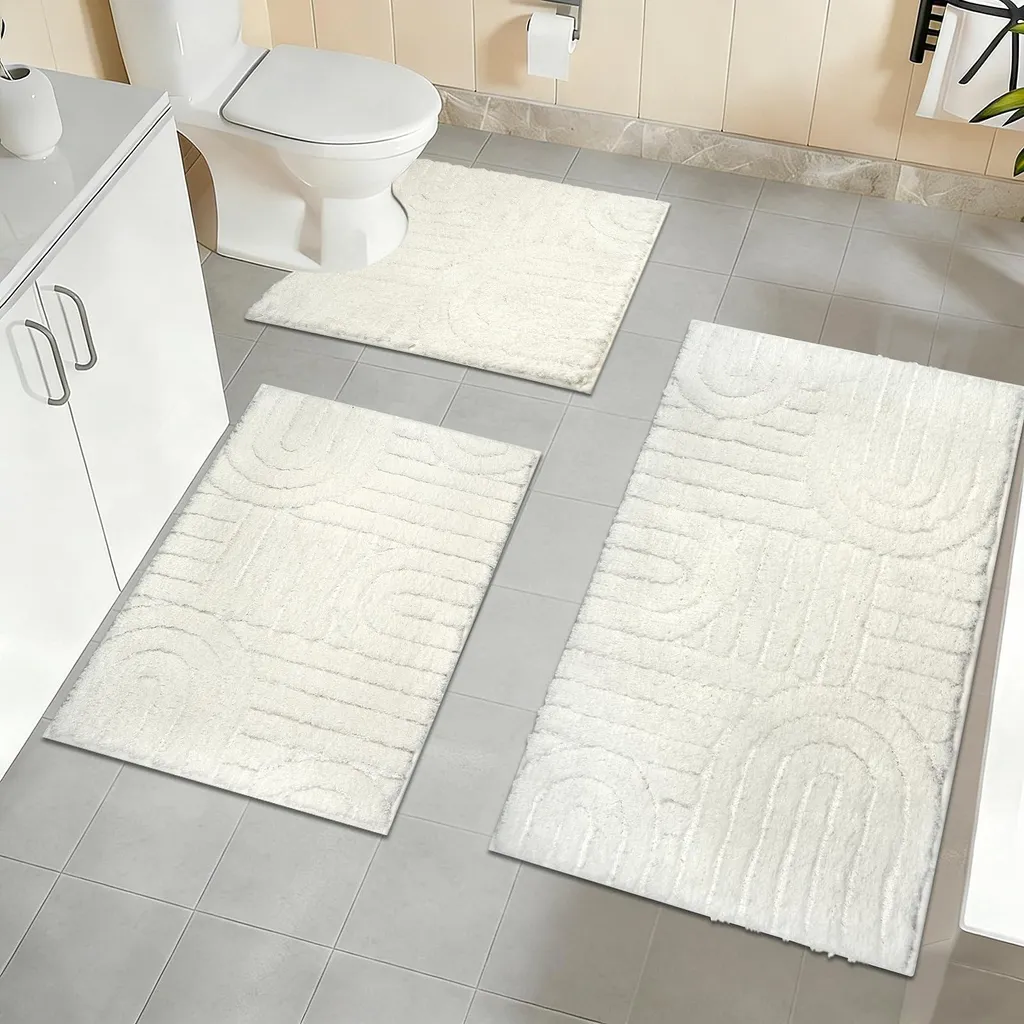 Pack tapis de douche et contour WC blanc en microfibre douce 3 articles