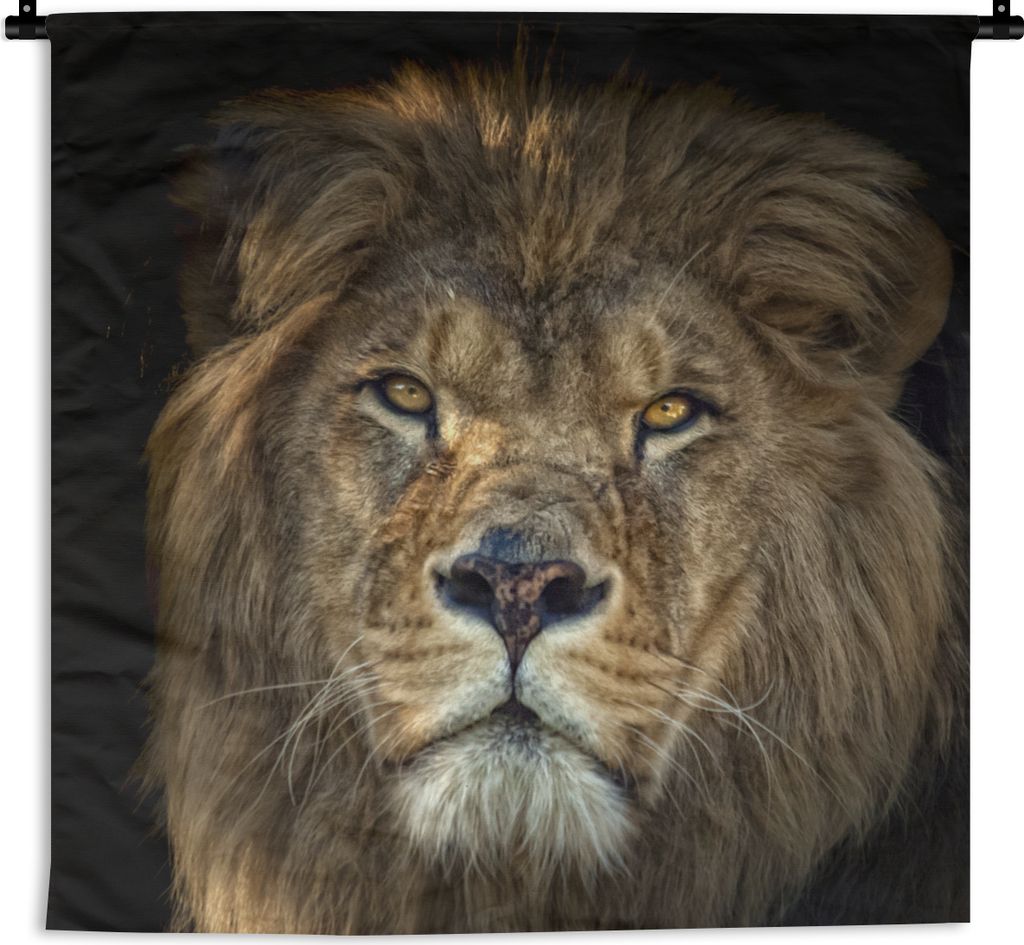 MuchoWow Wandteppich Wandbehang Schwarz - Löwe - Wilde Tiere 150x150 cm Tapisserie Dekoration Wandtuch - Wohnaccessoires - Modernes