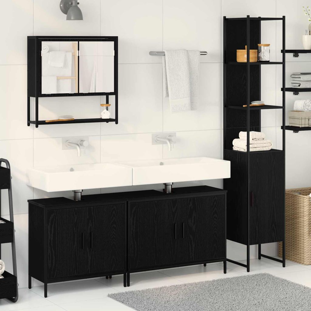 Maison Exclusive - Badezimmermöbel-Set mit Regal 4 pcs Schwarz Holzwerkstoff