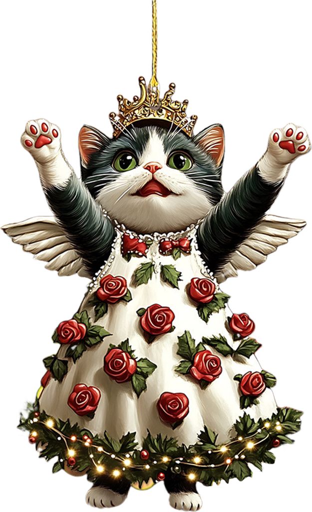 Katzen-Anhänger zum Aufhängen, Auto-Rückspiegel-Anhänger, 2D-Acryl-Katze, Weihnachtsbaumschmuck, Rosen, Katzen-Hängeornamente für Weihnachtsd...