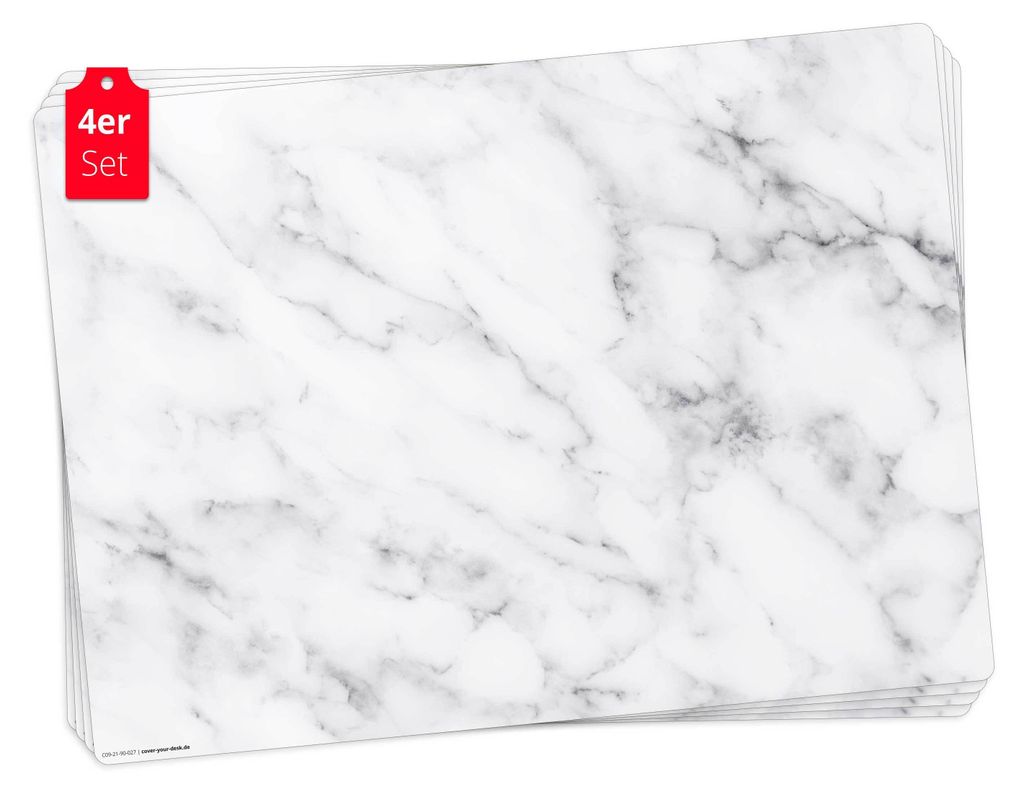 Tischsets | Platzsets abwaschbar – Prachtvoller weißer Marmor – aus Premium Vinyl (Kunststoff – BPA-frei) - 4 Stück - 44 x 32 cm - Germany