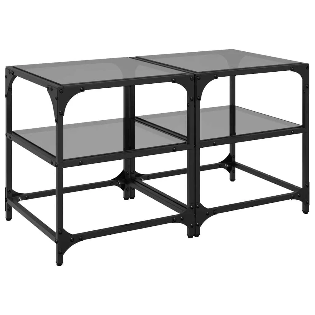 Tavolini Moderni vidaXL Vetro Nero Acciaio 40x40x45cm - Set da 2