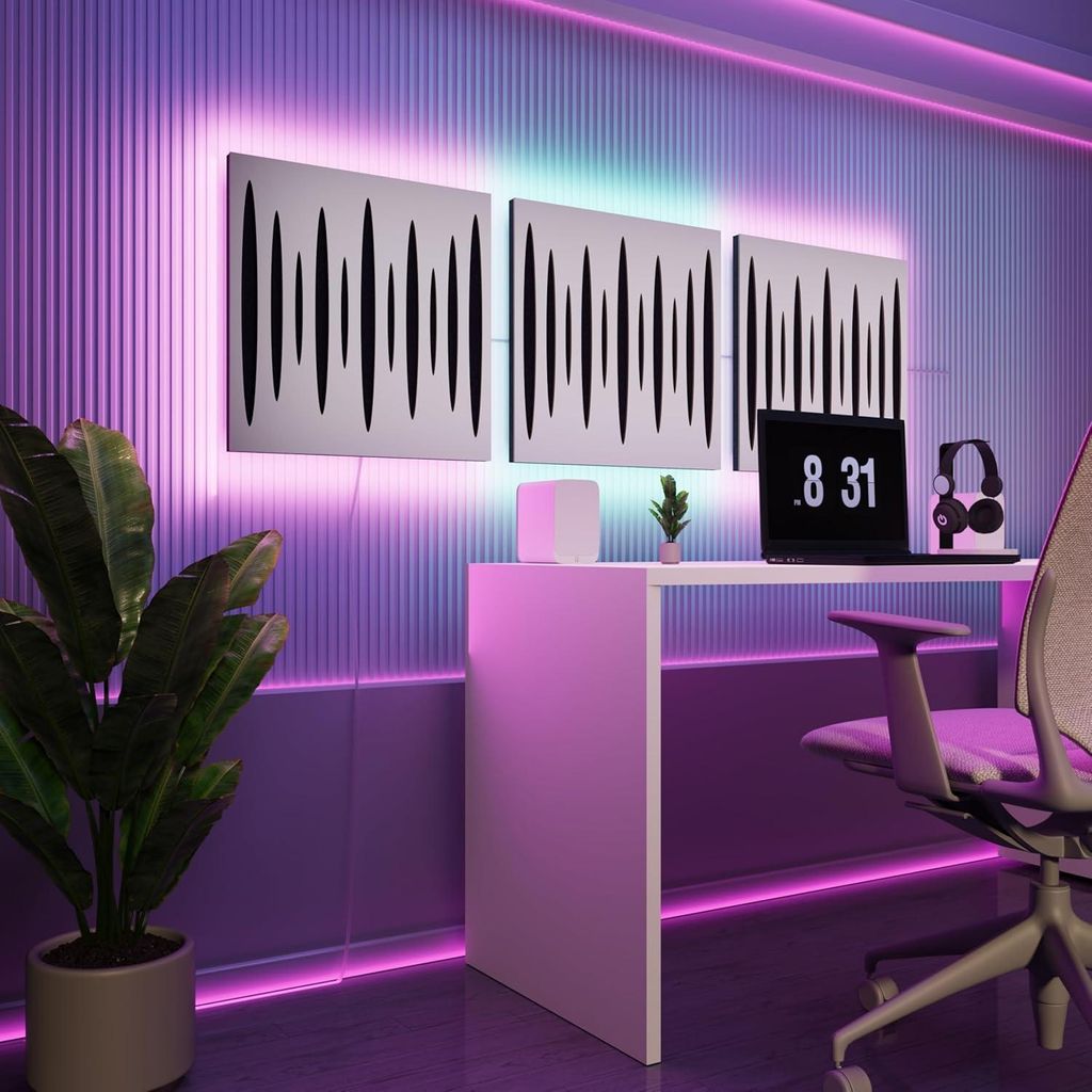 3er-Pack-LED Akustikwandpaneele mit RGB Glow für Echo Control | Schallabsorbierende Paneele mit Backlight |3x PULSAR - Separately|Weiß