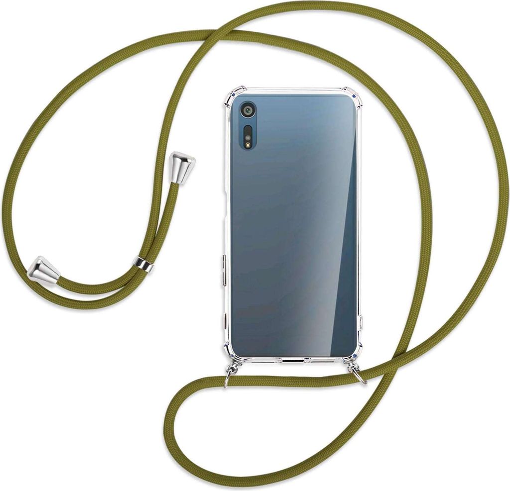 Handykette Backcover-Schutzhülle mit Band (Metall silberfarben) für Sony Xperia XZ, XZs - khaki