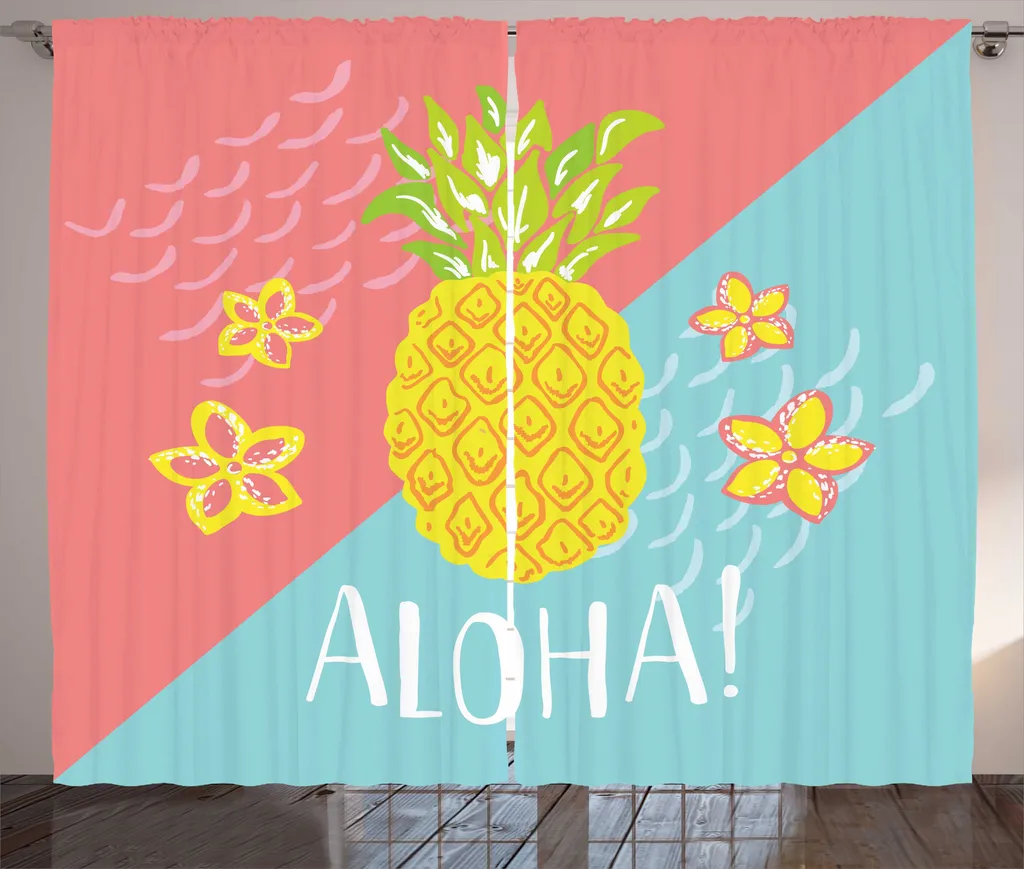 Rideau Occultant Partiel Anti-Vis-à-Vis, Design Ananas et Fleurs 280x225