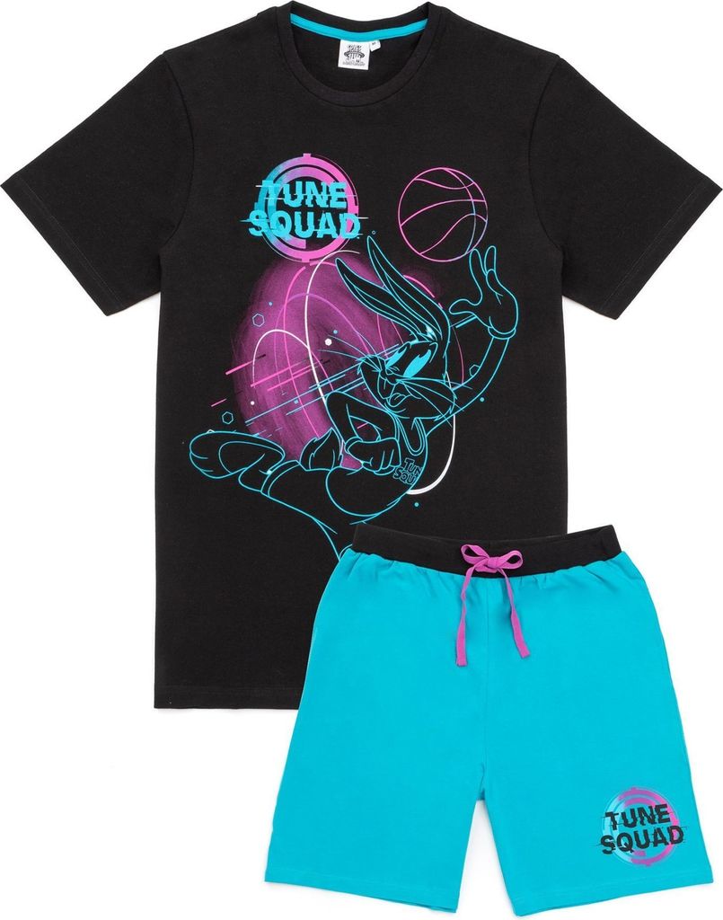 Space Jam - "Tune Squad" Schlafanzug mit Shorts für Jungen NS6405 (110) (Schwarz/Blau)