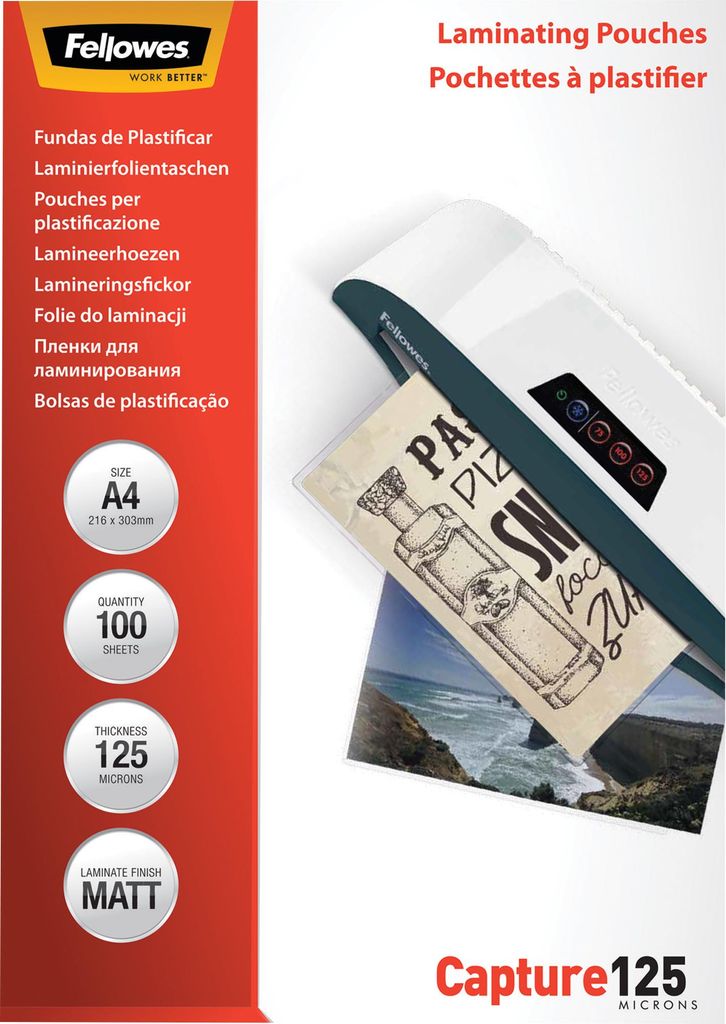 Fellowes Laminierfolie A4 125 mic matt - 100 Stück Produktbild 