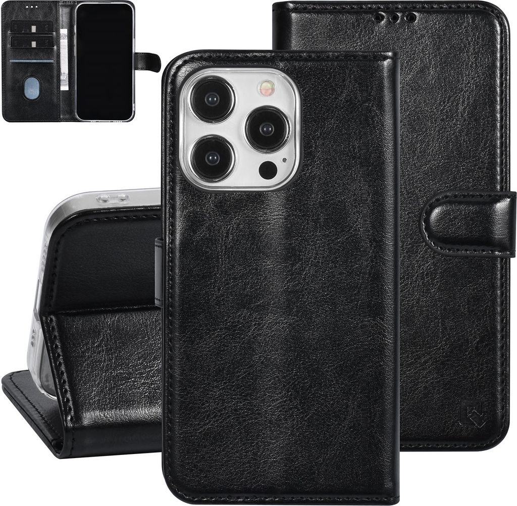 UNIQ Accessory iPhone 15 Pro Book type case - Card holder for 3 cards - Magnetic closure - Black