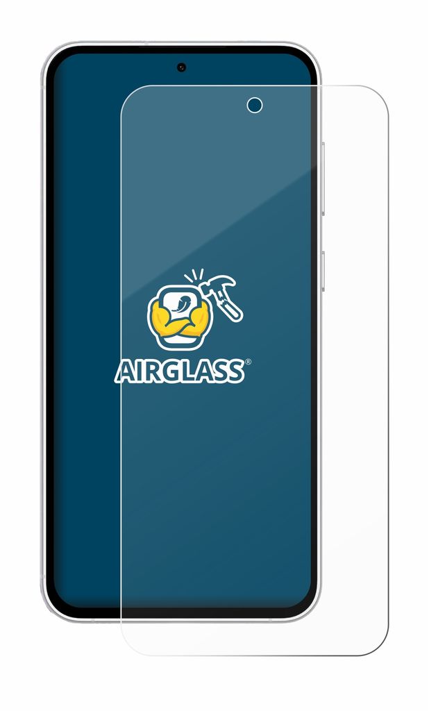 A screen protector is shown partially covering a smartphone.