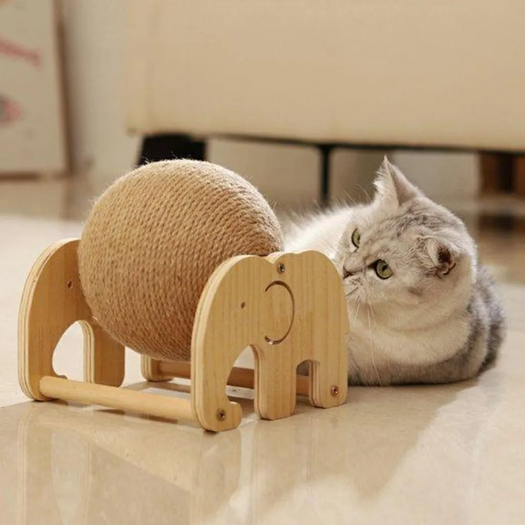 Jouet éléphant interactif pour chat - Bois massif et design ergonomique