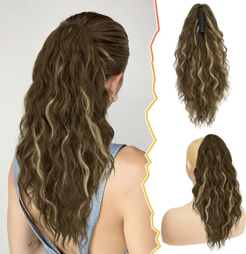 Extension cheveux bouclés queue de cheval 45 cm postiche ponytail clip