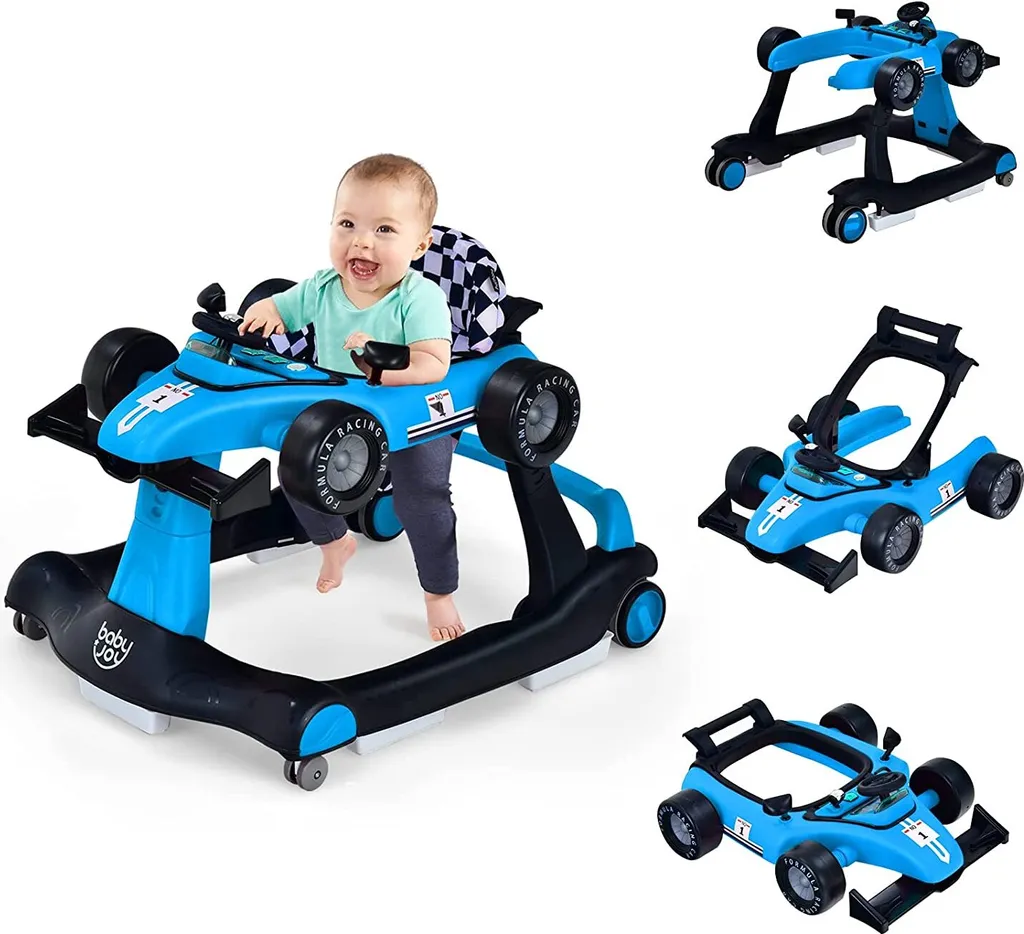 COSTWAY Trotteur Bébé 4 en 1 avec Vitesse Réglable et Musique - Bleu