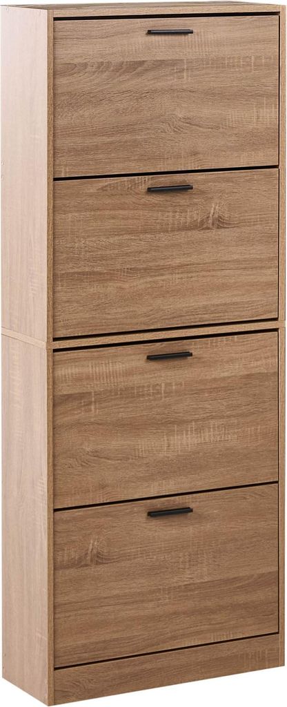 BELIANI Hoher Schuhschrank Hellbraun Faserplatte mit 4 Klapptüren Holzoptik Schuhkipper Schuhkommode Flur Eingangsbereich Diele Ankleide Garderobe