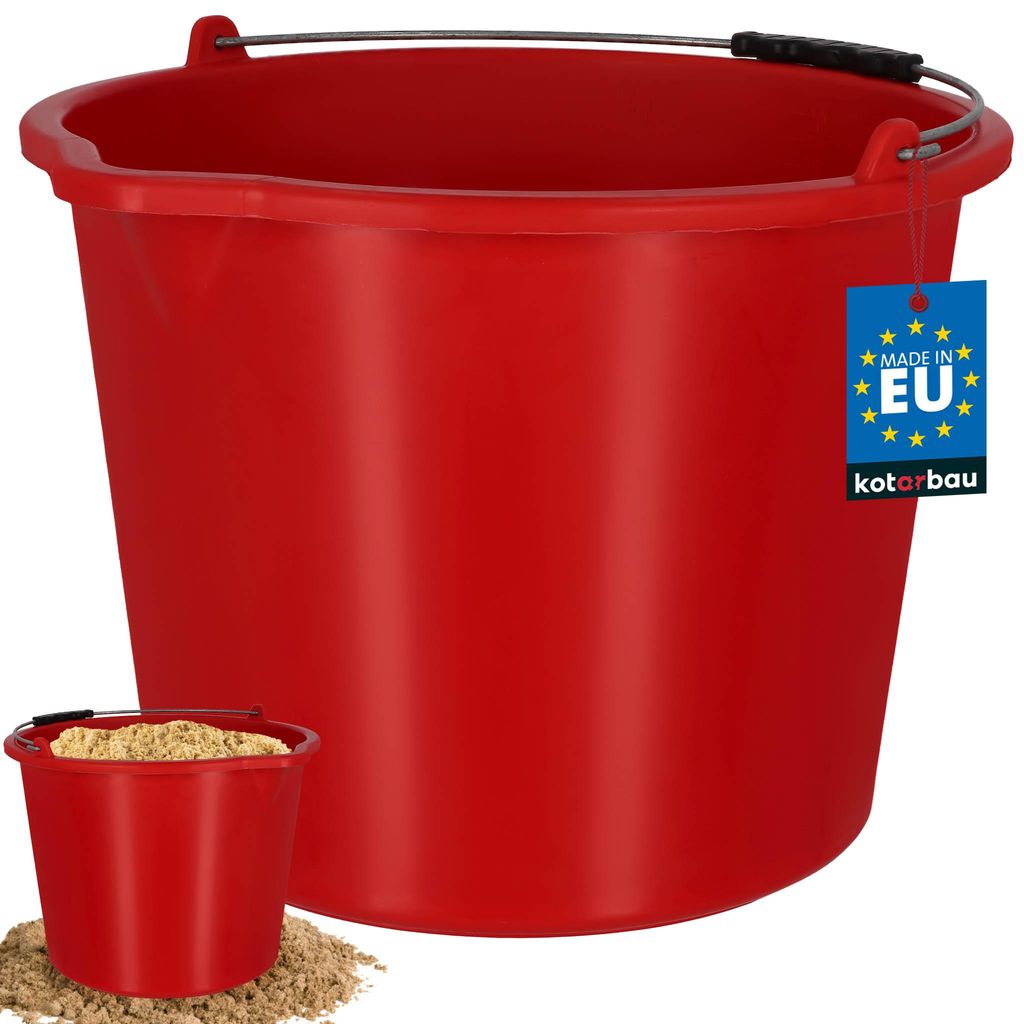 KOTARBAU Baueimer 20L Mörteleimer Eimer aus Kunststoff Putzeimer mit Ausguss & Henkel Rot Werkzeug Eimer Rund Baukübel