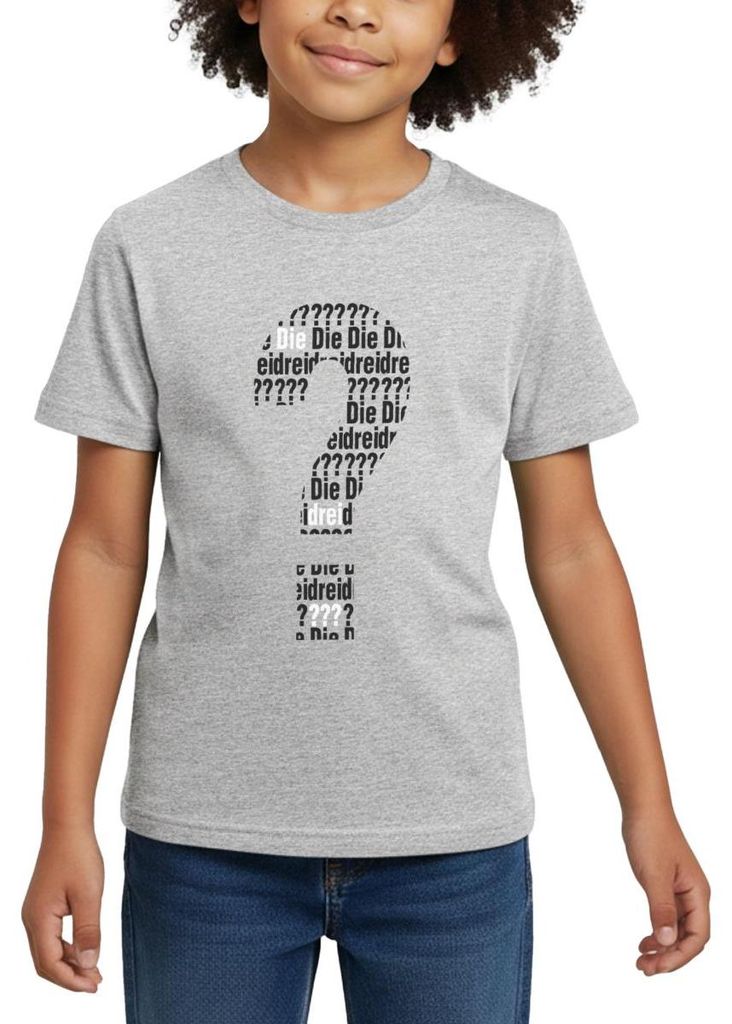 Spreadshirt Die Drei Fragezeichen Kids Logo Schwarz Weiß Kinder T-Shirt, 110/116 (5-6 Jahre), Grau meliert