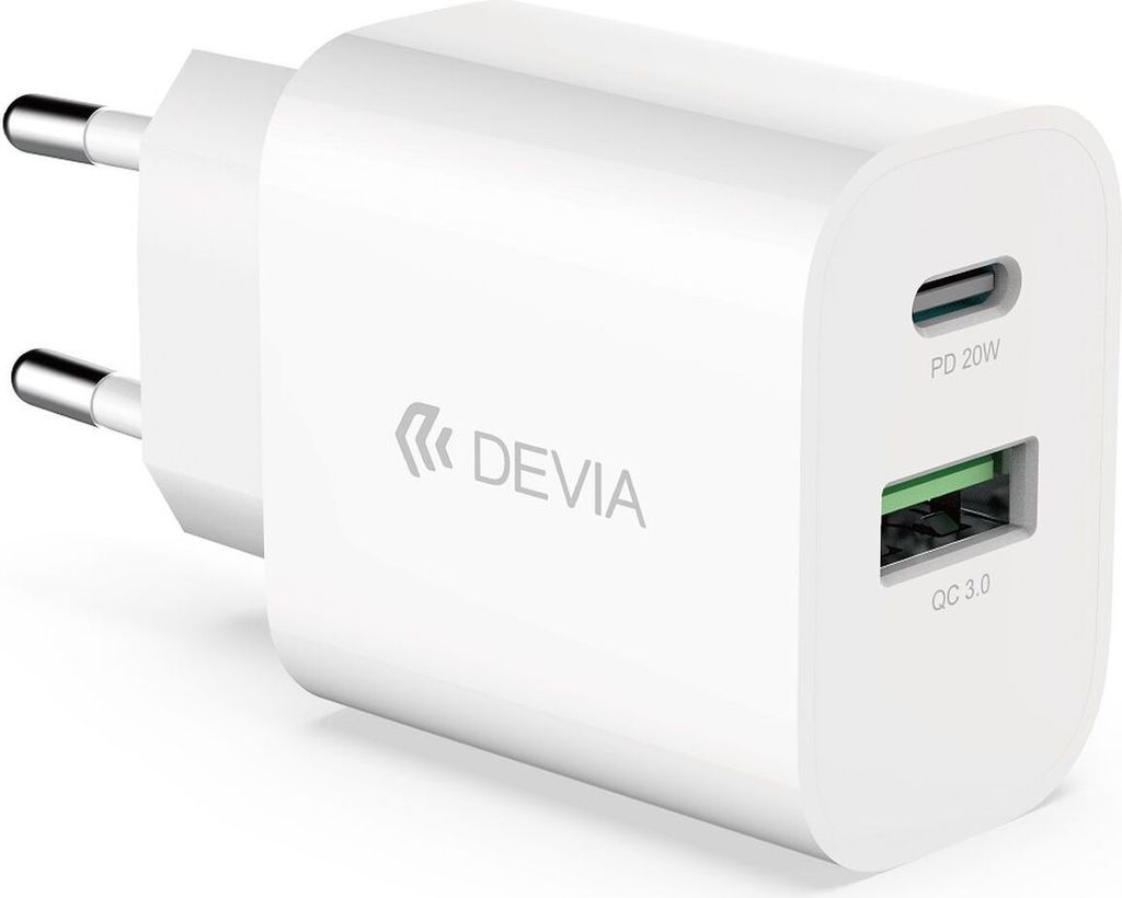 Devia Wandladegerät Smart PD 1x USB-C 1x USB 20W weiß Schnellladegerät