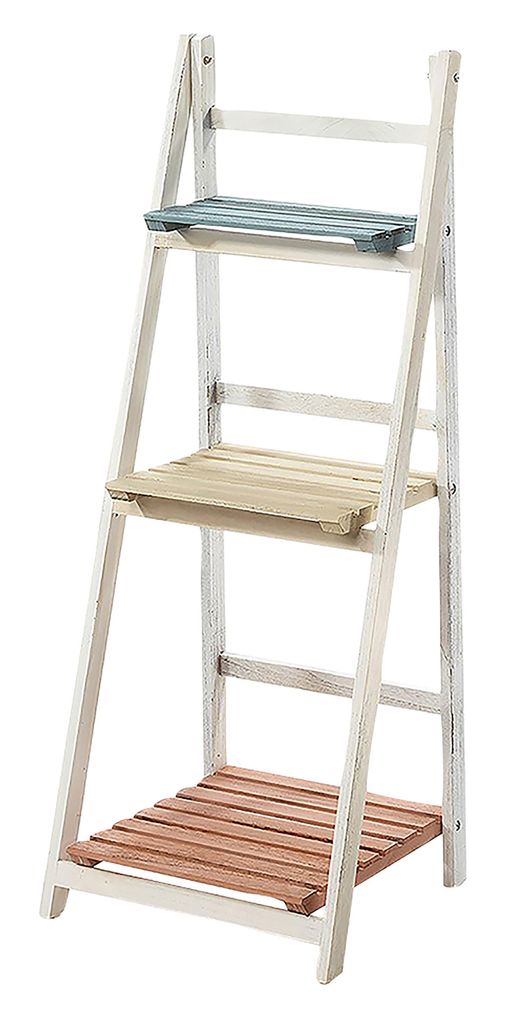 Kobolo Leiterregal VINTAGE in zarten Pastellfarben und Used-Look mit 3 Böden - freistehend Treppe Blumentreppe Deko Raumteiler Regal Bücher Pflanzen
