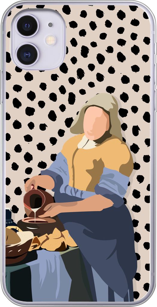 MuchoWow Handyhülle Schutzhülle Hülle für Telefoonhoesje iPhone 11 Alte Meister - Milchmädchen - Tupfen - Vintage Silikon Softcase Handy Hü...