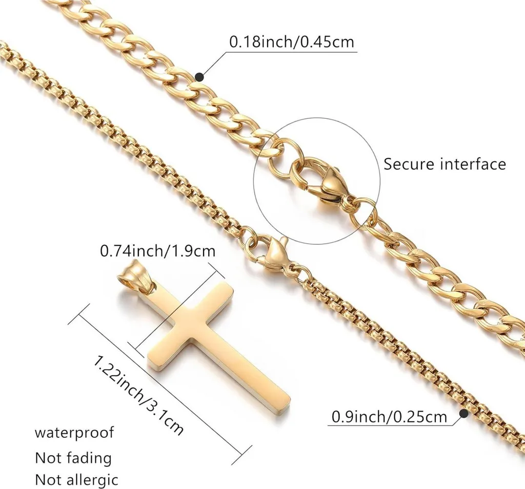 Collana Croce Acciaio Inox Uomo Minimal | Ciondolo Argento Oro Nero 18/20 - 5