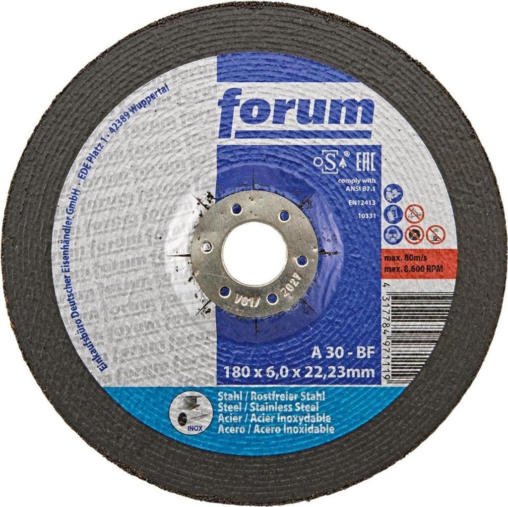 Forum Schruppscheibe Stahl/INOX180 x 6 mm, T42 gekröpft