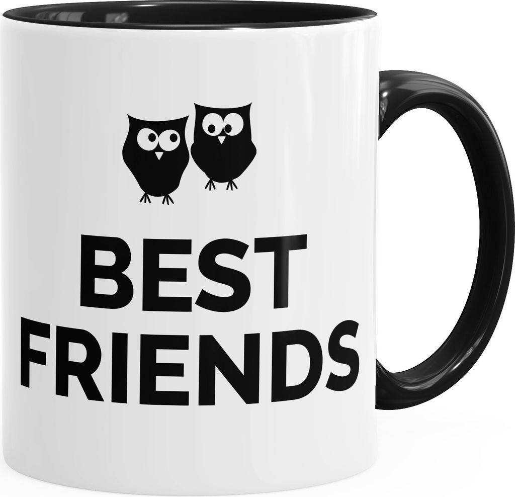 Kaffee-Tasse Beste Freunde Best Friends Eule Owl Geschenk Tasse mit Innenfarbe MoonWorks schwarz unisize