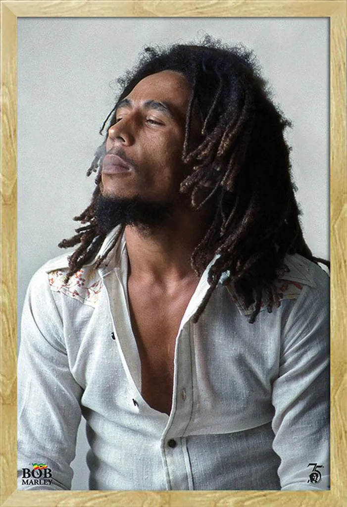Marley, Bob - Poster - Redenzione + cornice rimovibile, Shinsuke® Maxi MDF faggio, disco acrilico